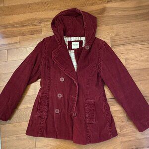 Sonoma Burgundy Corduroy Hooded Peacoat Medium